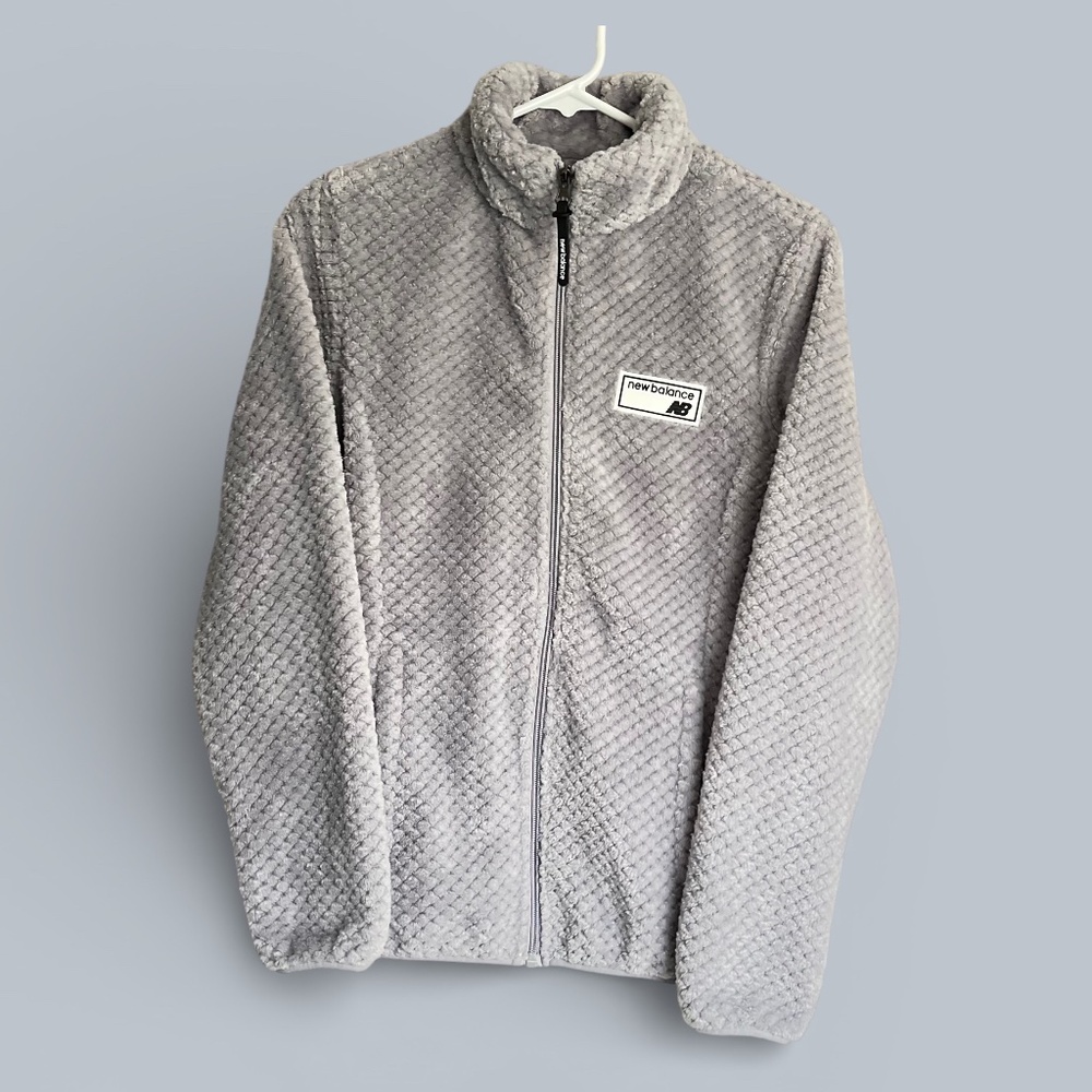 New Balance Women's Gray Mock Neck Full Zip Gray Sheared Fleece Jacket Sz Small